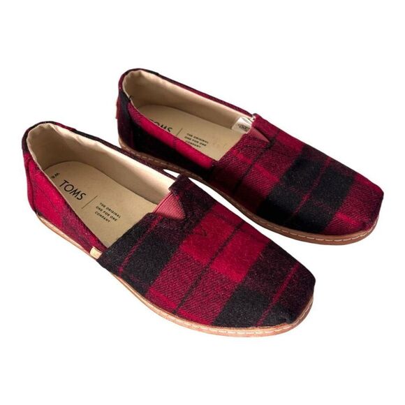Toms Red Black Buffalo‎ Plaid Slip On Shoes Women’s 6.5 - Picture 1 of 7
